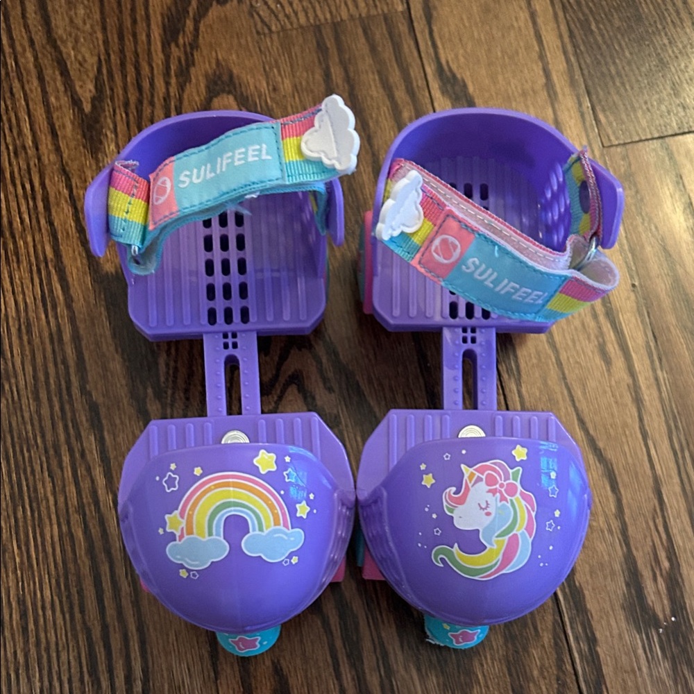 Purple Unicorn & Rainbow Kids Roller skates (show clip in)